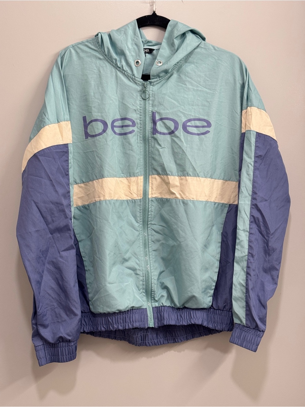 bebe 90s Style Hooded Windbreaker Jacket Y2K Aesthetic Athleisure